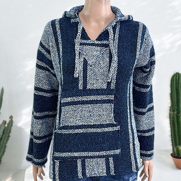 Artesanias Cuamatzi Blue Classic Mexican Baja Hoodie Pullover - Picture 10 of 16